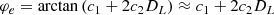 $$ \begin{aligned} \varphi _e&= \arctan \left( c_1 + 2 c_2 D_L \right) \approx c_1 + 2 c_2 D_L\end{aligned} $$