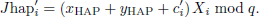 $$ \begin{aligned} J\mathrm{hap}_i^{\prime }=\left(x_{\rm HAP}+y_{\rm HAP}+c_i^{\prime }\right) X_{i} mod \;q. \end{aligned} $$