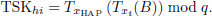 $$ \begin{aligned} {\mathrm{TSK}_{hi}=T_{x_{\rm HAP}}\left(T_{x_{i}}(B)\right) mod \;q.} \end{aligned} $$