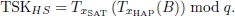 $$ \mathrm{TSK}_{H S}=T_{x_{\mathrm{SAT}}}\left(T_{x_{\mathrm{HAP}}}(B)\right) \bmod q $$