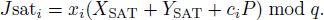 $$ J_{\mathrm{Sat}_i}=x_i\left(X_{\mathrm{SAT}}+Y_{\mathrm{SAT}}+c_i P\right) \bmod q . $$