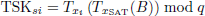 $$ \mathrm{TSK}_{s i}=T_{x_i}\left(T_{r \mathrm{SAT}}(B)\right) \bmod q $$