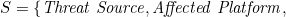 $$ S = {\{ }\mathit {Threat \ Source}, \mathit {Affected \ Platform}, $$