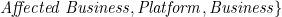 $$ \ \ \ \ \ \ \ \ \ \ \ \ \ \ \mathit {Affected \ Business},\mathit {Platform}, \mathit {Business}{\} } $$