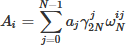 Mathematical equation: $ A_{i} = \sum_{j=0}^{N-1}{{a_j}{\gamma}_{2N}^{j}{\omega}_{N}^{ij}} $