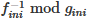 Mathematical equation: $ {f_{ini}^{-1}} \bmod {g_{ini}} $