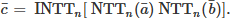 Mathematical equation: $$ \bar{c} = \text{ INTT}_n [\text{ NTT}_n(\bar{a}) \text{ NTT}_n(\bar{b})]. $$